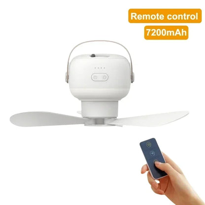 Potente Ventilador De Techo Portátil Para Acampadas: Enfriador Recargable Con Control Remoto Y Luz LED