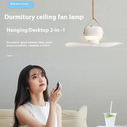 Potente Ventilador De Techo Portátil Para Acampadas: Enfriador Recargable Con Control Remoto Y Luz LED