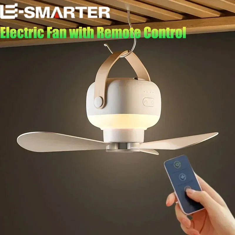 Potente Ventilador De Techo Portátil Para Acampadas: Enfriador Recargable Con Control Remoto Y Luz LED