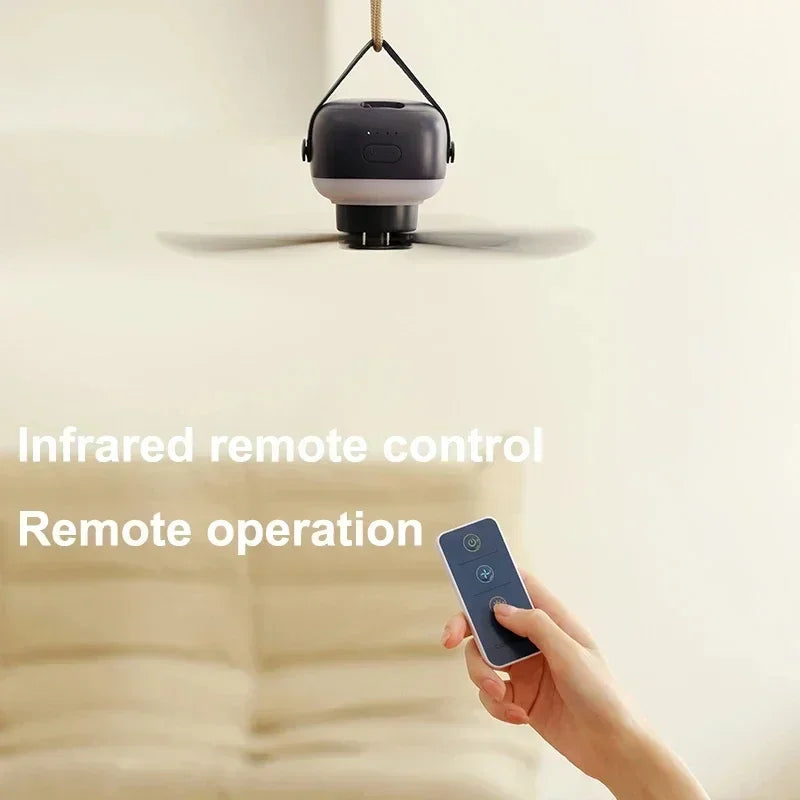 Potente Ventilador De Techo Portátil Para Acampadas: Enfriador Recargable Con Control Remoto Y Luz LED